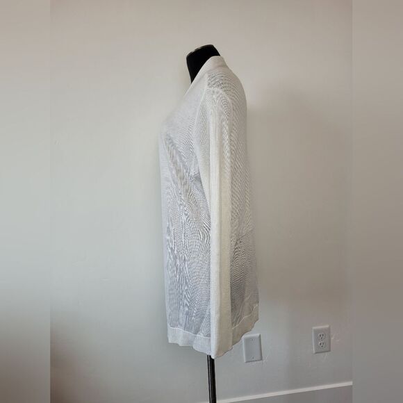 Liz Claiborne Career Longline Cardigan Sweater White Cozy Knit Loungewear Large - Picture 3 of 10